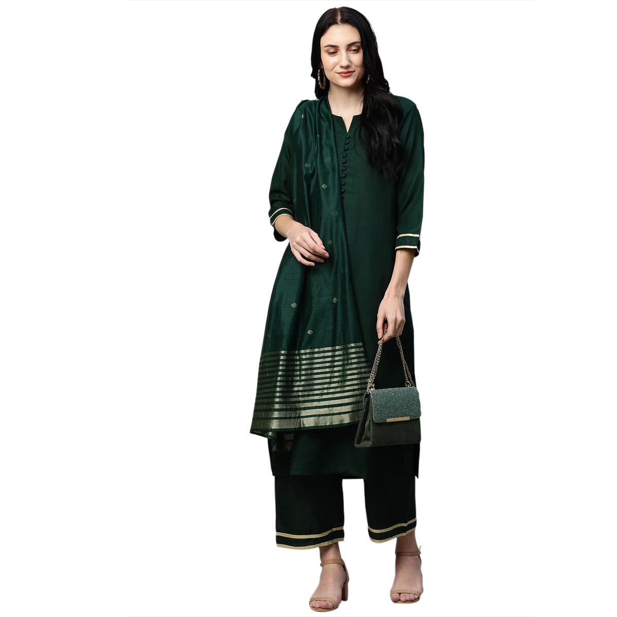 GoSriKi Womens Ruby Cotton Kurta with Palazzo & Dupatta