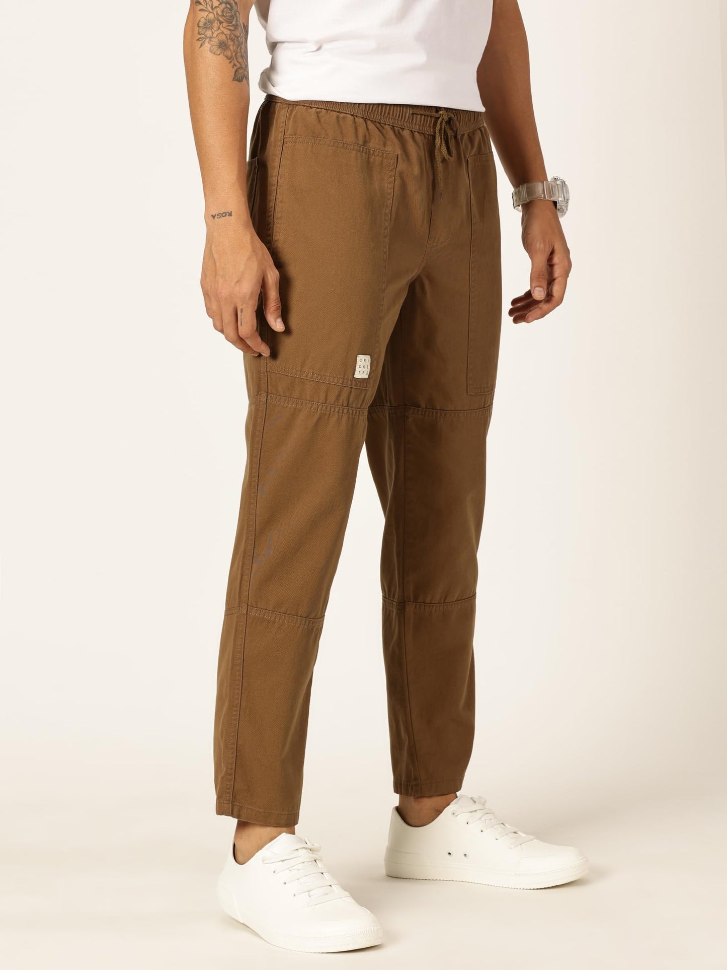 Thomas Scott Mens Relaxed Fit Pure Cotton Trousers Dark Khaki