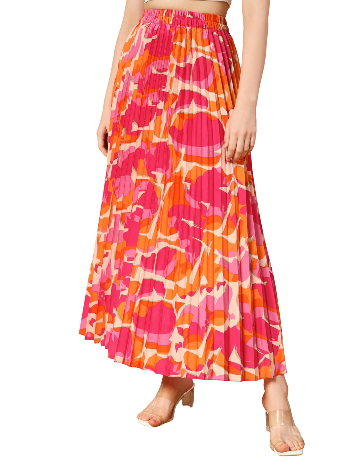 Kzully Women Polyester Crepe Western Maxi Skirt Orange