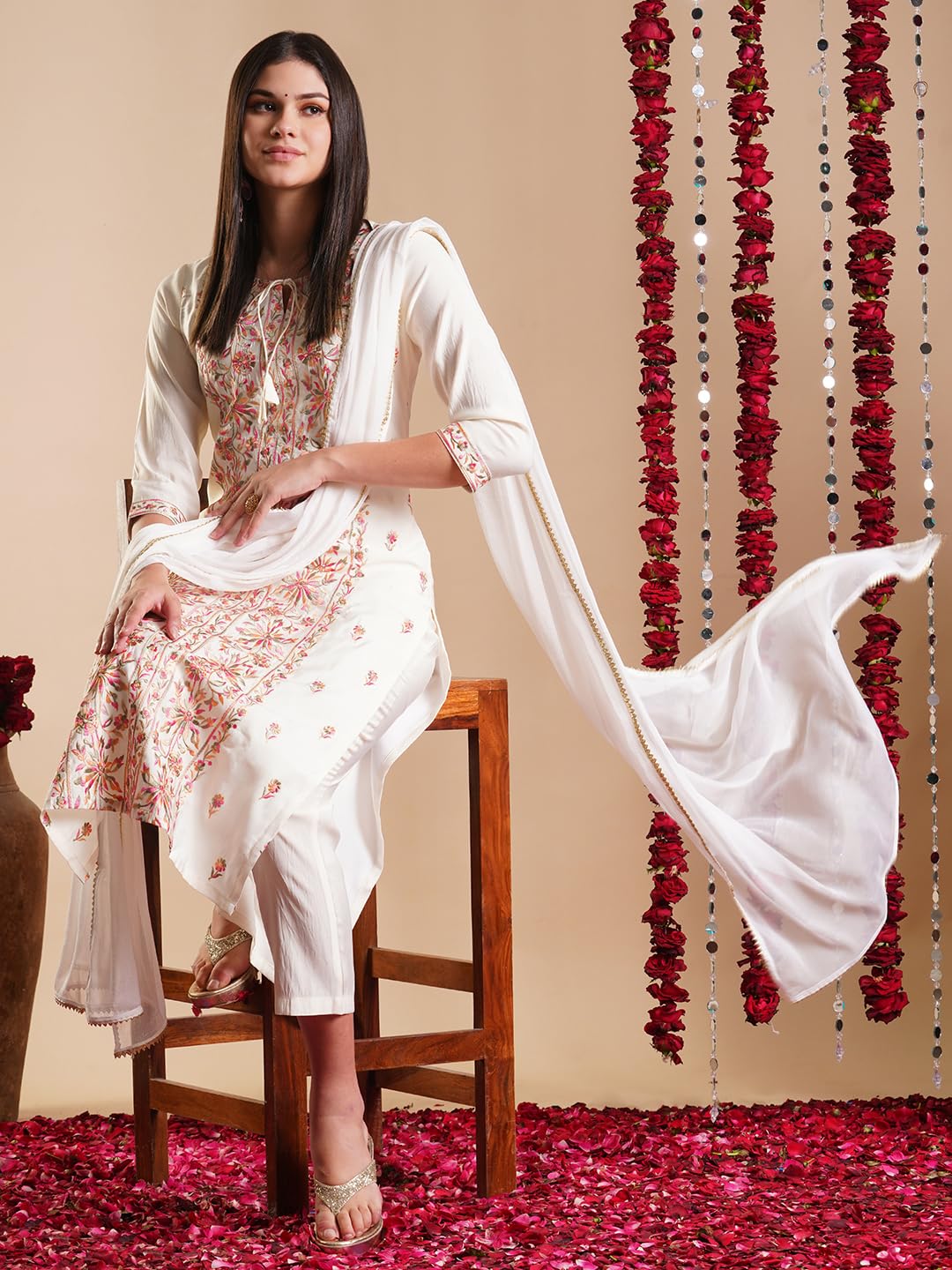 ANNI DESIGNER Women's Rayon Blend Staright Embroidered Kurta with Pant & Dupatta