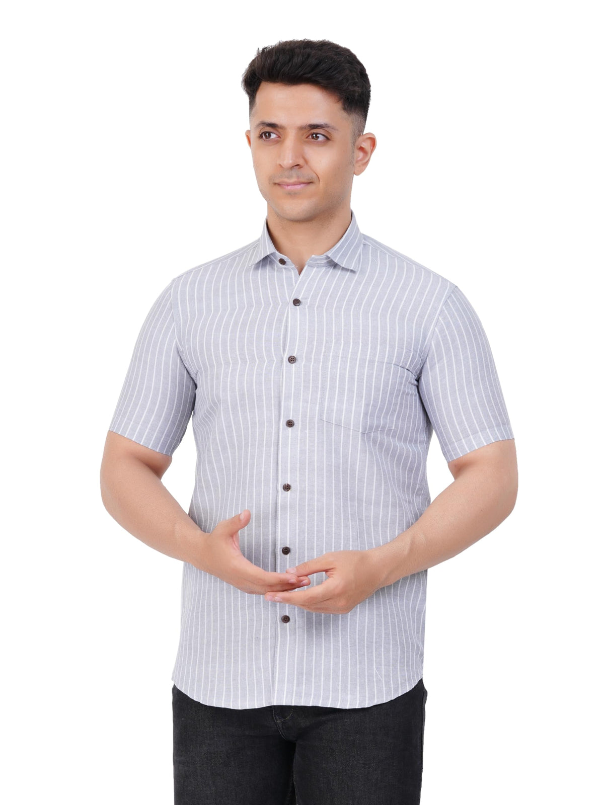 Mens Striped Regular fit Cotton Casual Shirt Grey