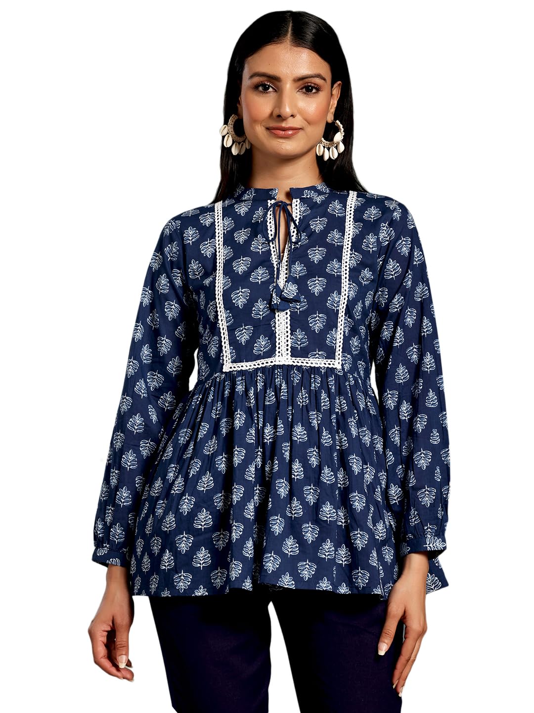 Libas WomenS Yoke Design A-Line Kurtis (26574_Blue