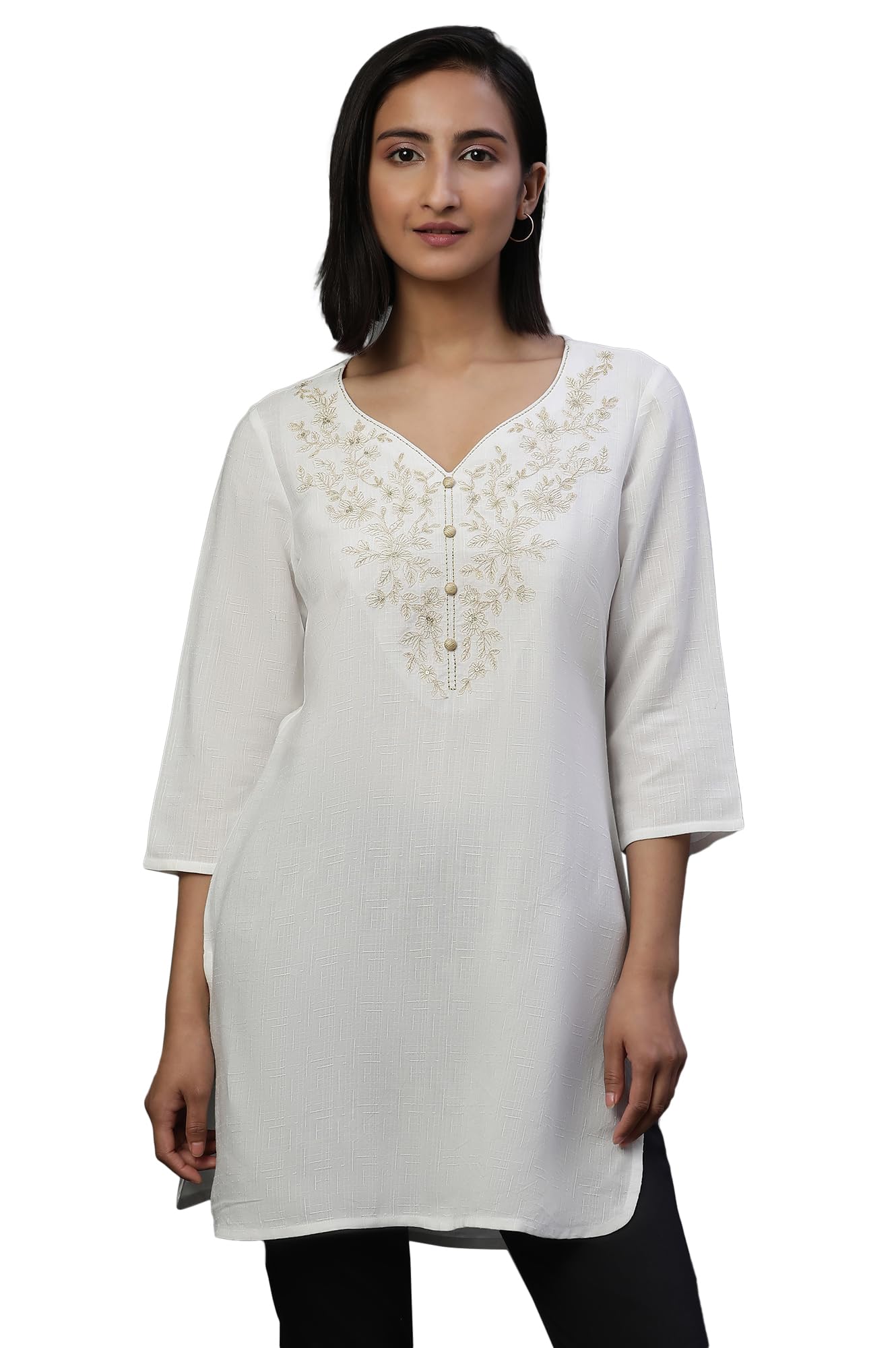 Aurelia Women Embroide Rayon Straight Kurti_24FEA30436_L White