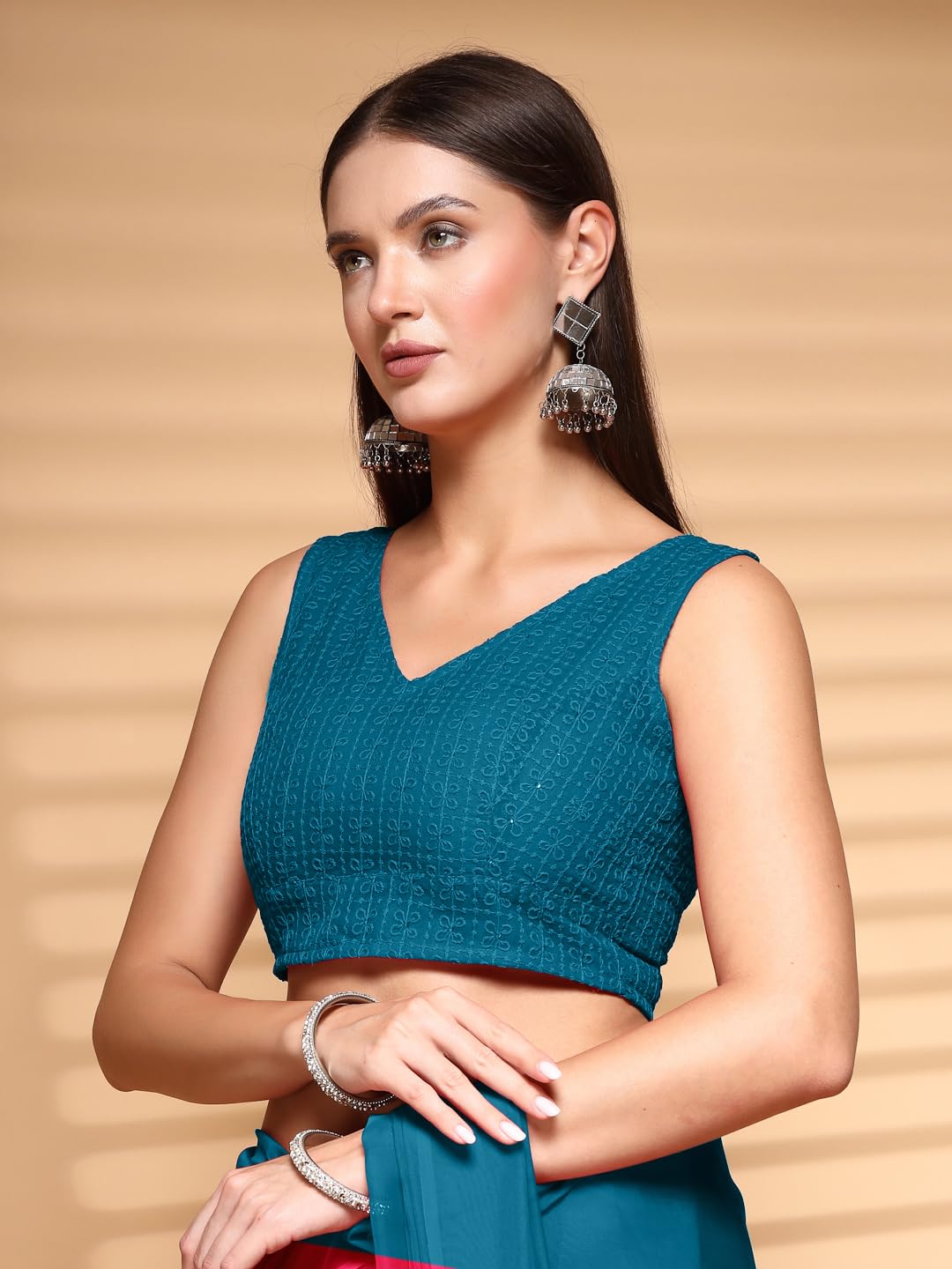 OOMPH! Readymade Blouse for Women, Cotton, Sleeveless, V-Neck, rbbl603