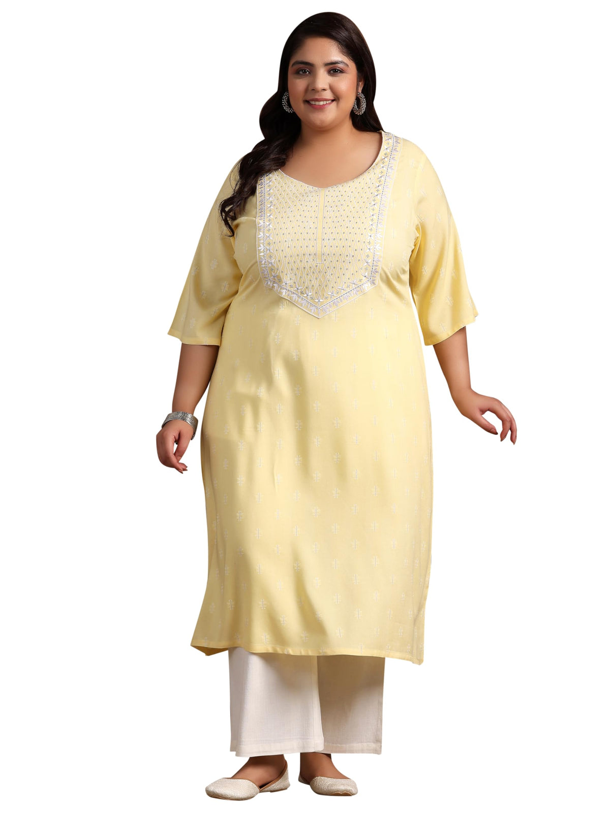 Extra Love By Libas WomenS Rayon Blend Woven Design Straight Kurta (25451_Yellow_6Xl)