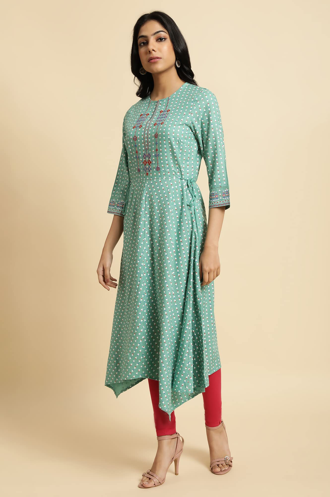 W for Woman Women Viscose Embroidered Asymmetric Regular Kurta