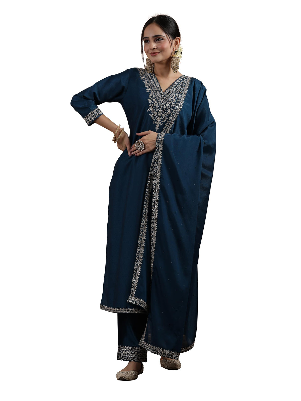 Libas WomenS Silk Blend Kurta Set (48578R_Teal