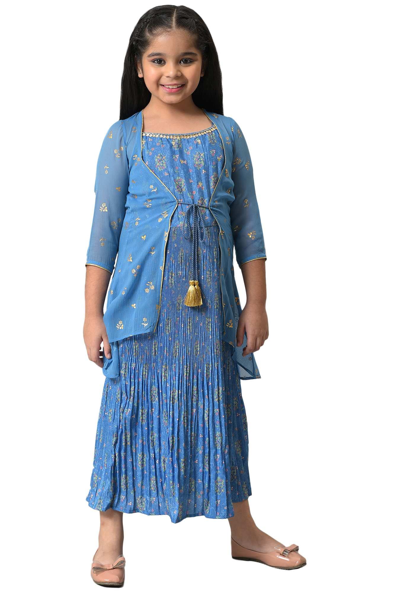 Aurelia Girl's Polyester Gillet-Dress (22AUG10213B-504029_Blue