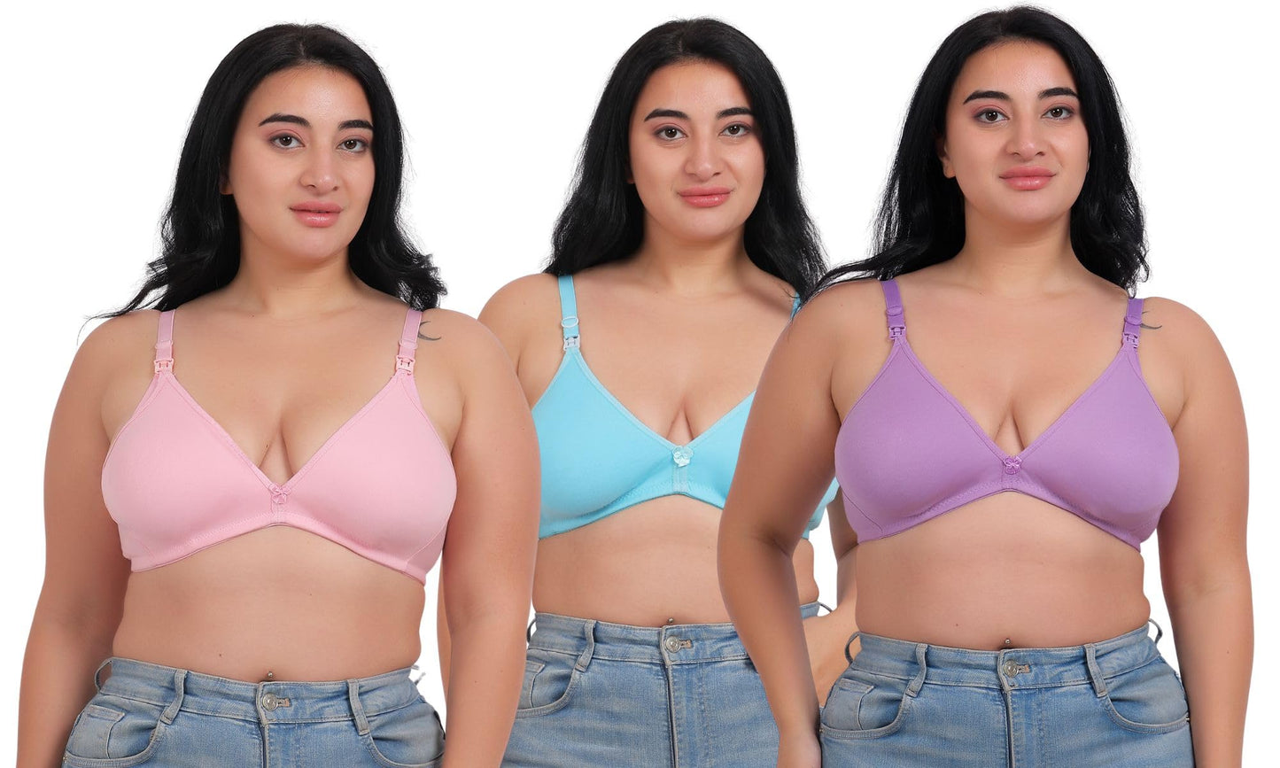 Fabme WomenS Cotton Wire Free Casual Balconette Bra (Pack Of 3) (Po3-Br_219_Seagreen, Lavender, Pink