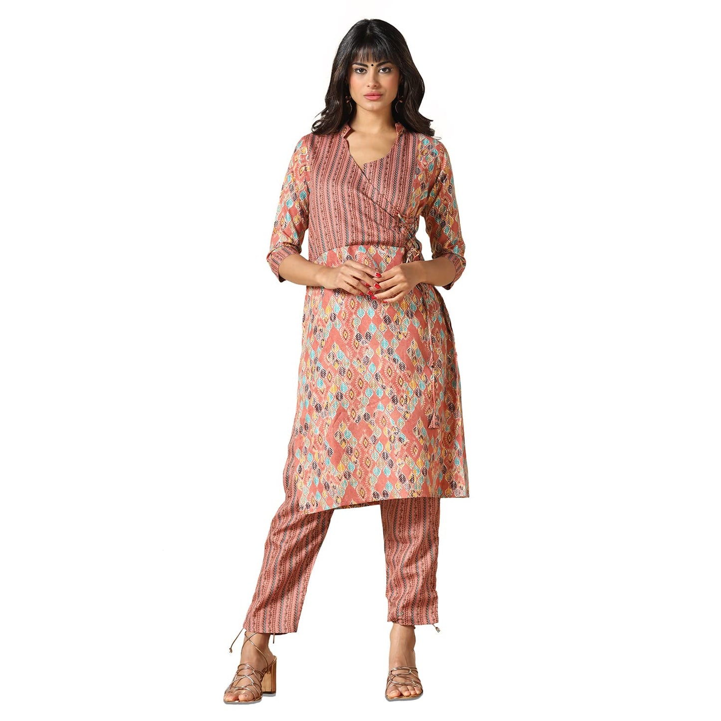 Leriya Fashion Kurti for Women | Cotton Blend Abstract Leaf Printed Kurtis with Elegant Side Dori Design | Suitable for Festival | Office | Casual | Valentine s Gifts for Girls