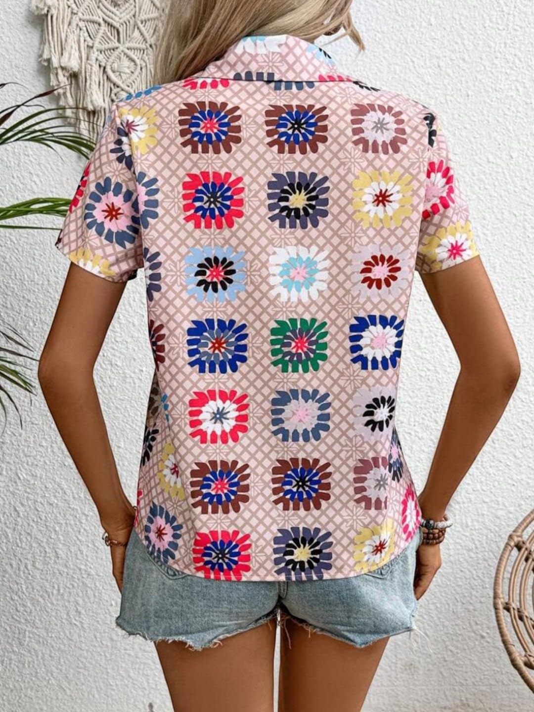 Gufrina Top For Women Stylish Western|Shirt Type Top|Half Sleeve|Fabric Rayon| Collar Neck |Floral Print|Casual Regular Fit (Pin