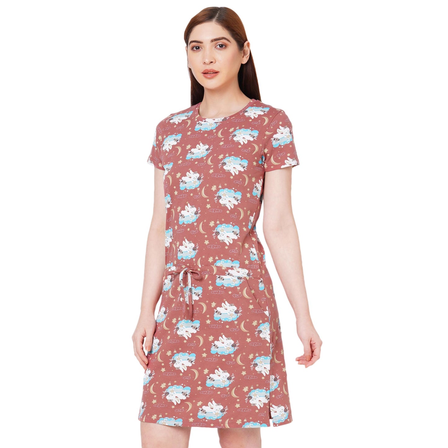 Sweet Dreams Women'S Cotton Kaftan Above The Knee Casual Dress (Ocw-2338_Twilight Rose