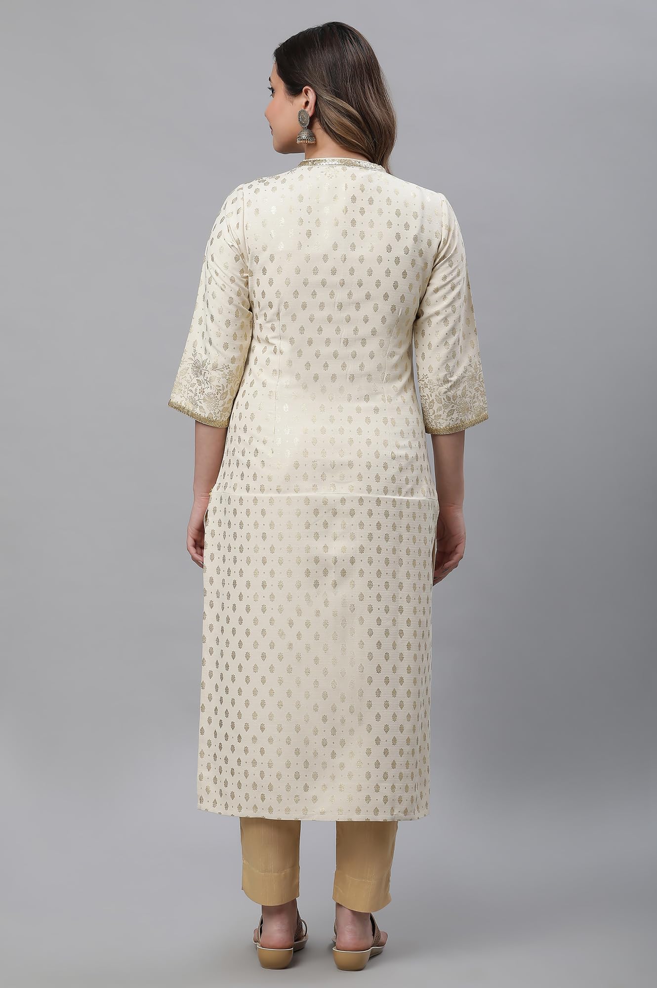 Aurelia Beige Foil Pattern Rayon Blend Regular Kurta