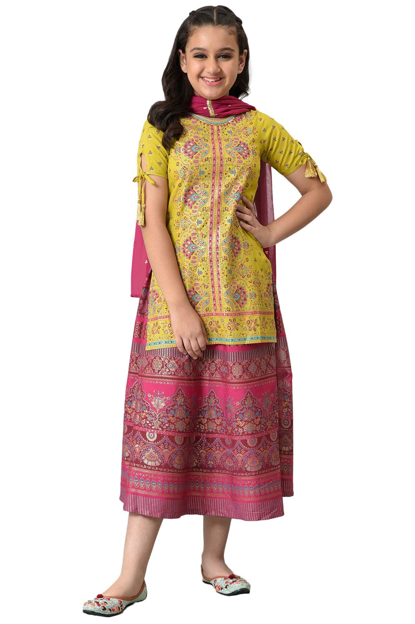 Aurelia GirlS Viscose Kurta & Skirt & Dupatta (22Aug10271C-505968_Green
