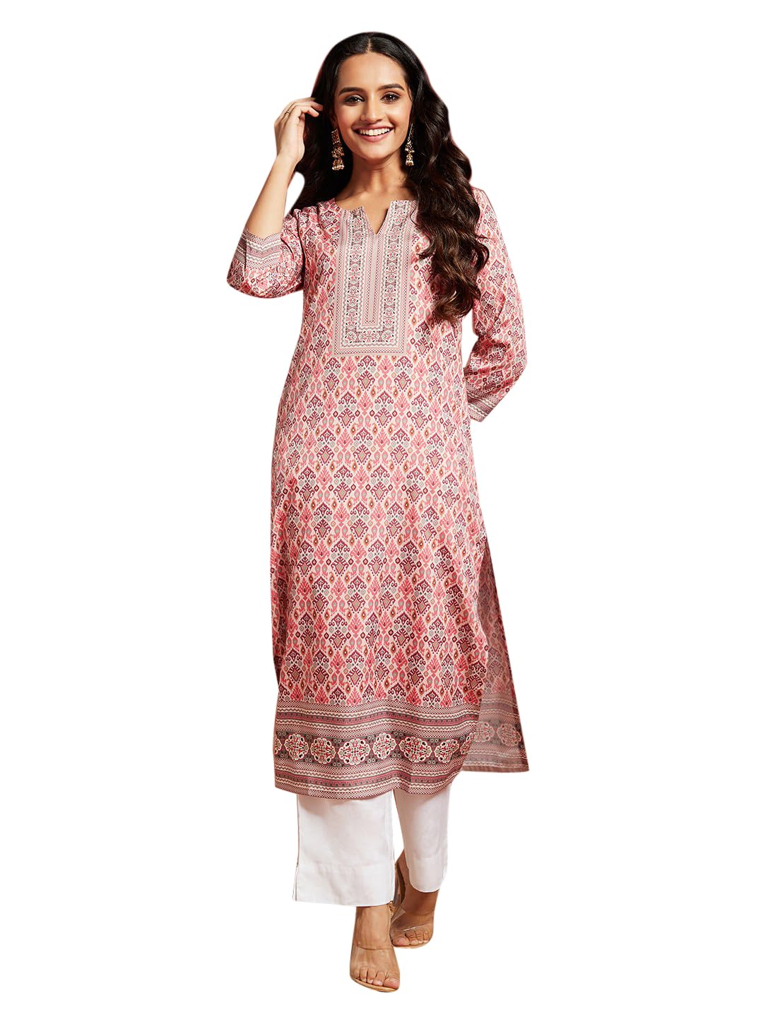 Libas WomenS Crepe Printed Straight Kurta (26535_Pink