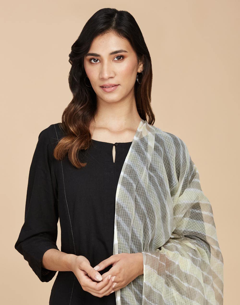 Fabindia Brown Cotton Silk Tie and Dye Dupatta | Free Size | 1 Dupatta | 2.5m x 92cm