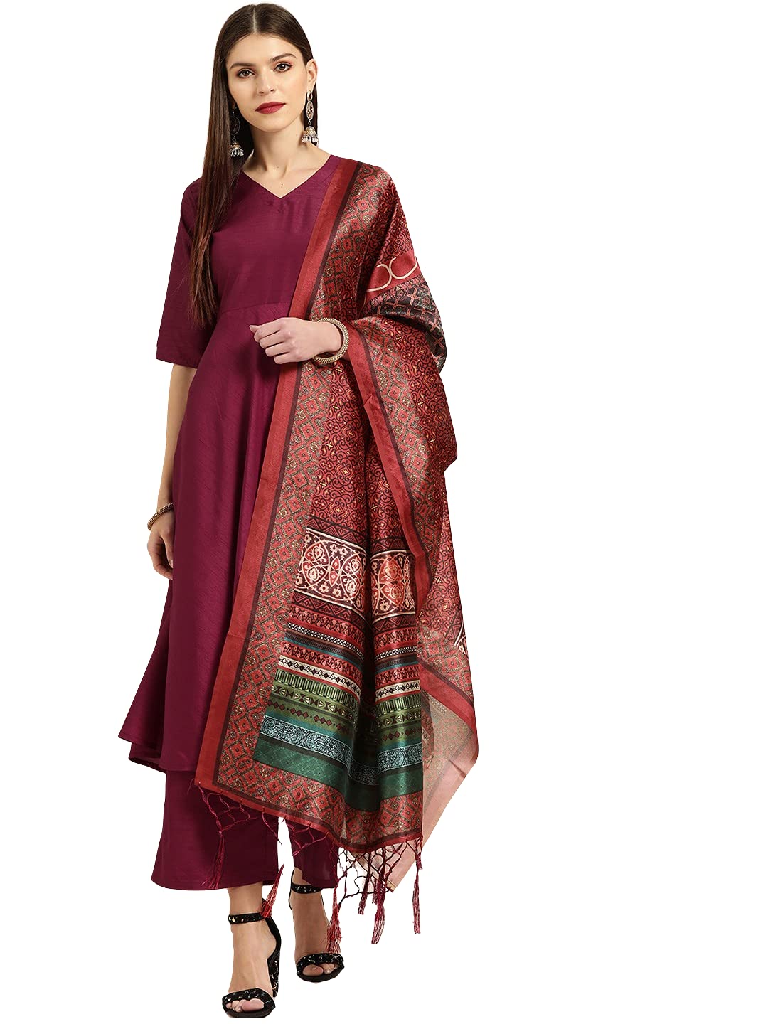 ANNI DESIGNER Womens Cotton Straight?urta with Palazzo (GSHK115)