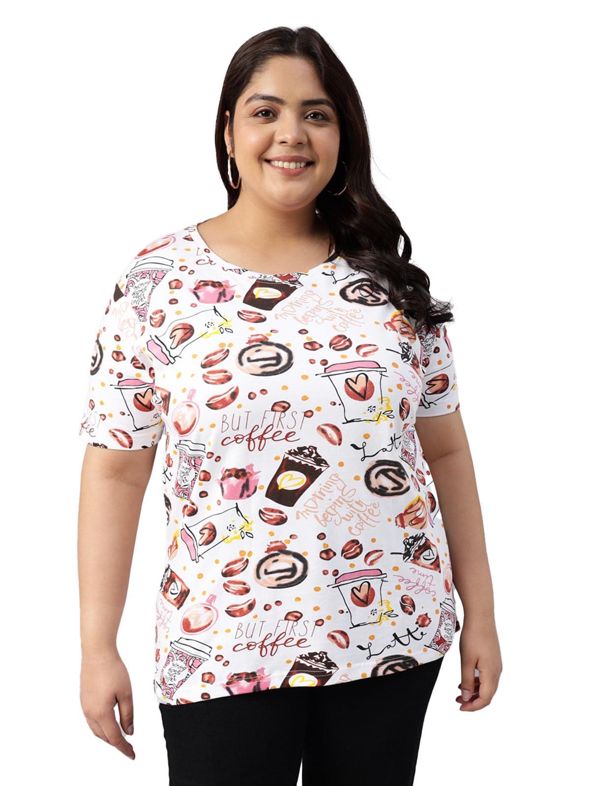 Juneberry 100% Pure Cotton Regular Fit Latest & Trendy All Over Prints Half Sleeve Plus Size T-Shirt For Women & Girls (Gl_Ps_Co