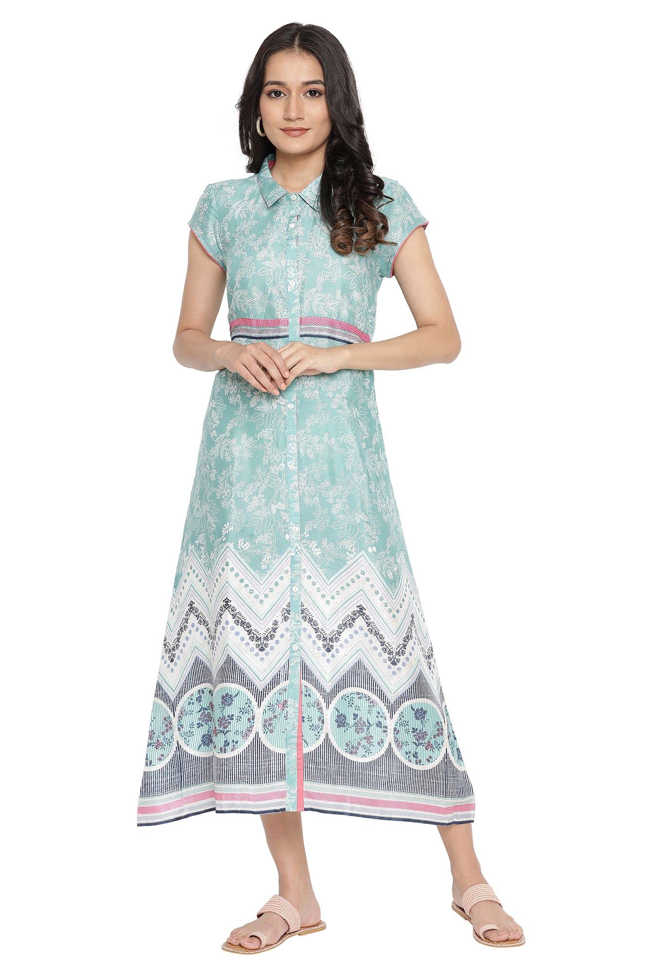 Aurelia WomenS Polyester Ocean Wave Green Breezy Dress Below The Knee (21Aua12489-504353 M)