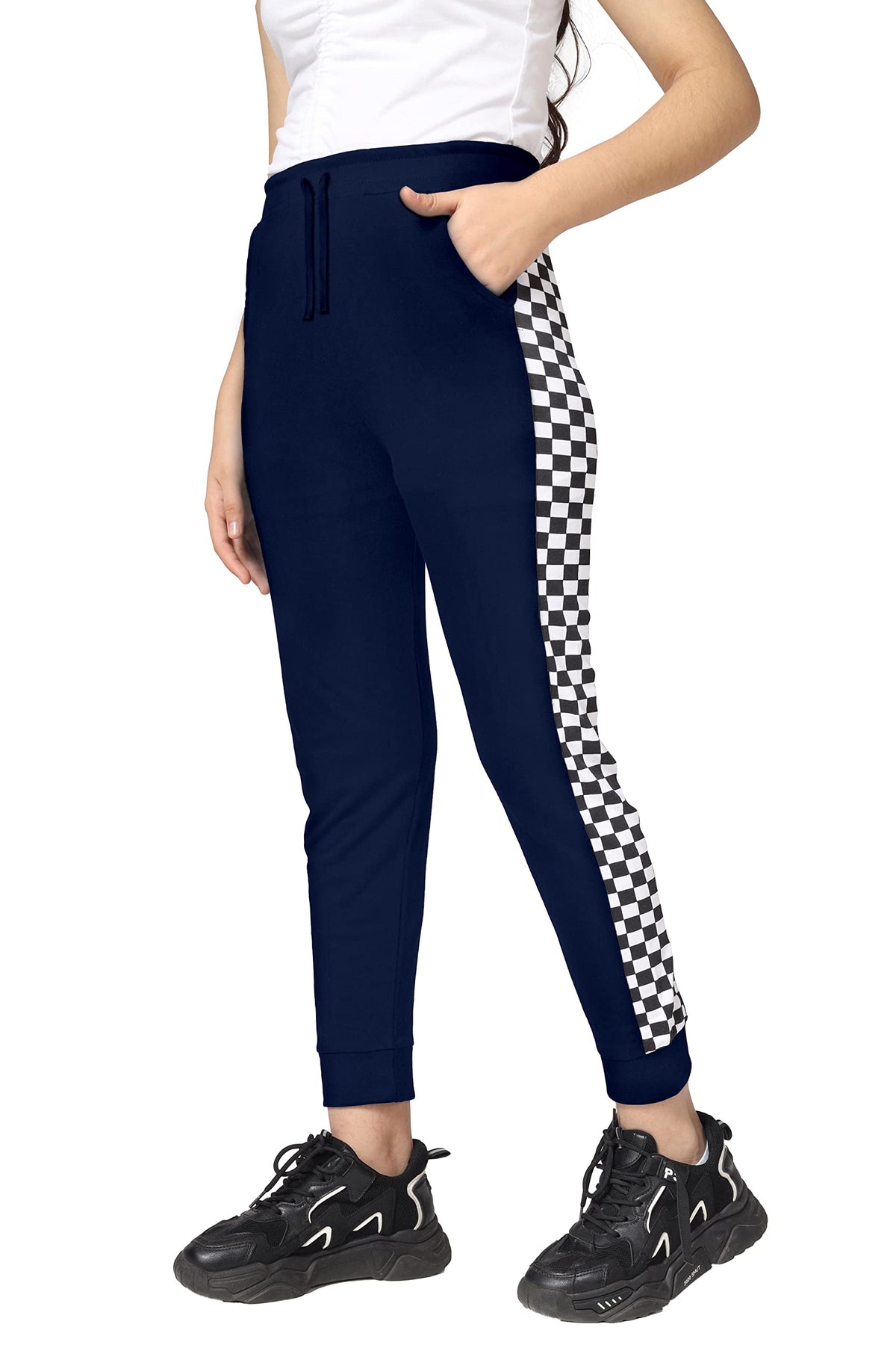 Kyda Kids Girls Cotton Printed Track Pants With Pocket - (Pack Of 1) Navy