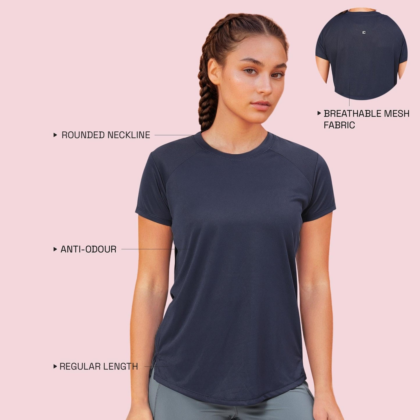 Enamor Womens Solid Relaxed Fit T-Shirt (A313_Navy