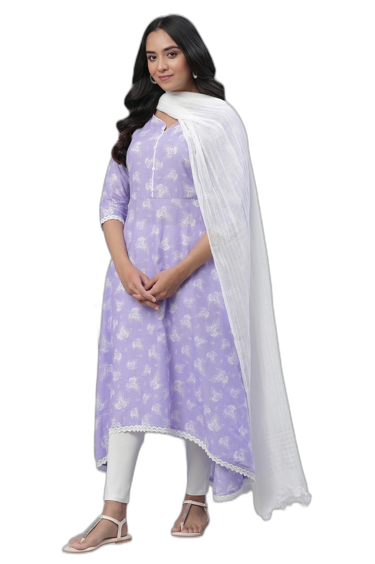 Aurelia Purple Leaf Print Cotton Regular Kurta