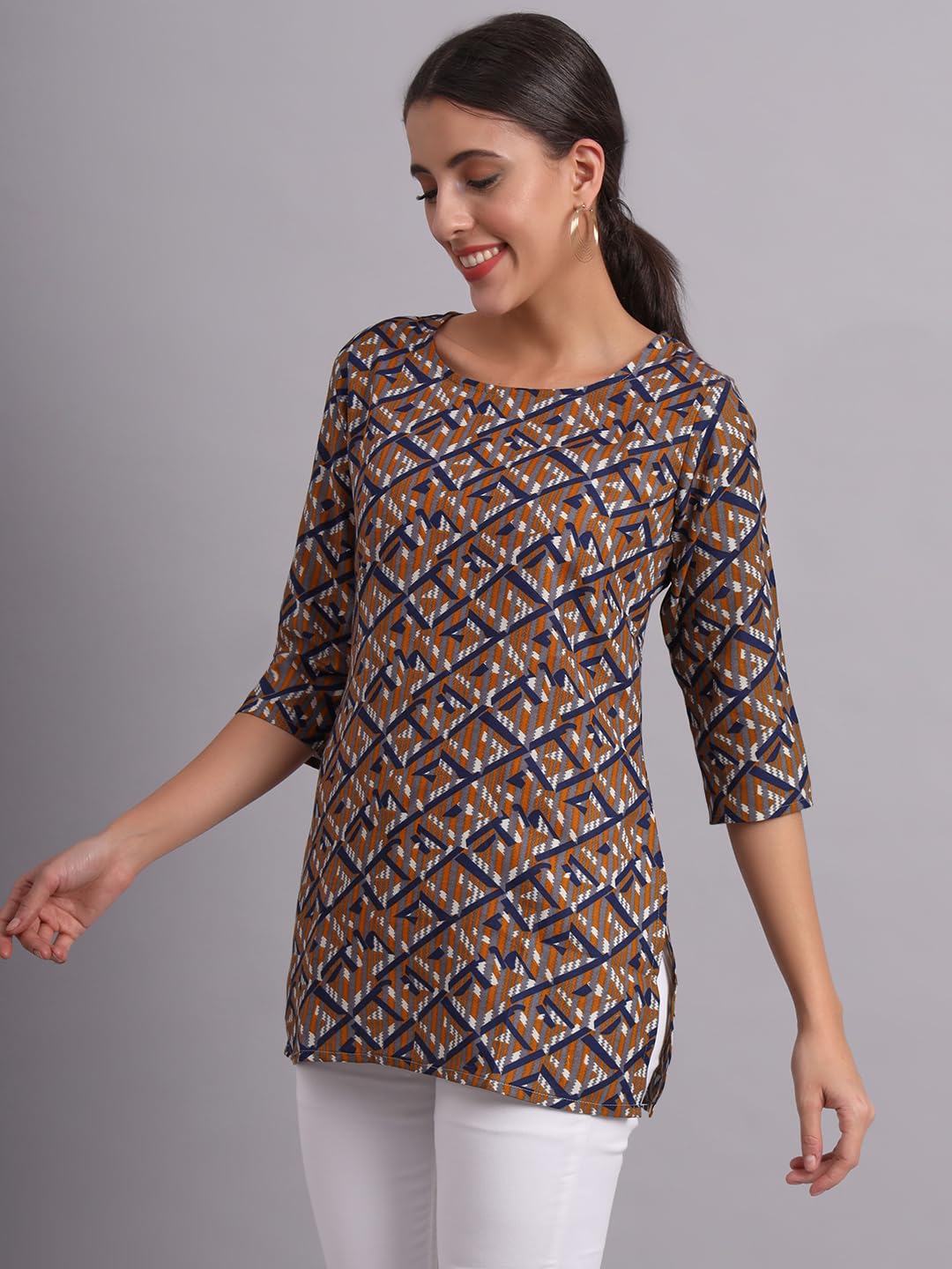 PATLANI Womens Cotton Printed Short Fullstitched Kurti/Kurtas. Grey