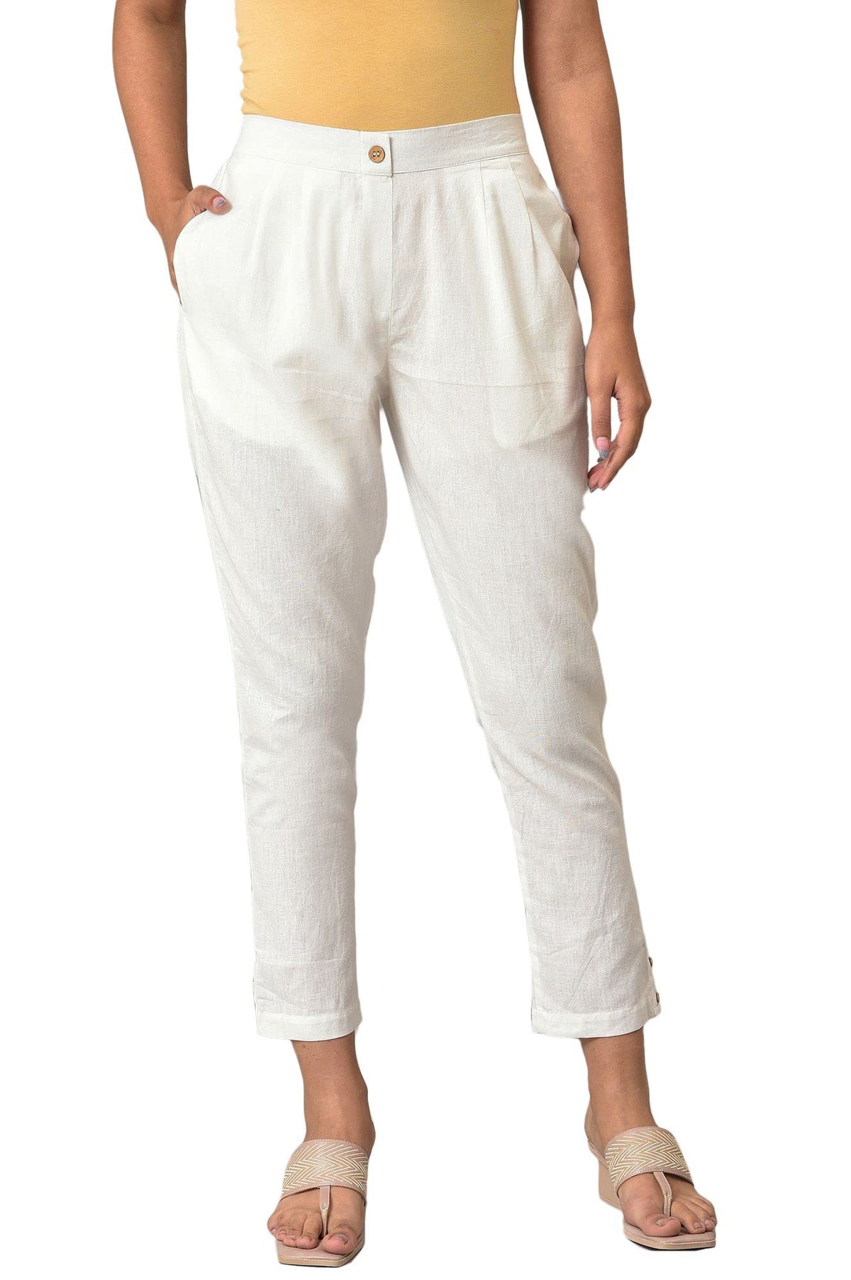 Aurelia White Solid Cotton Parallel Ethnic Bottomwear