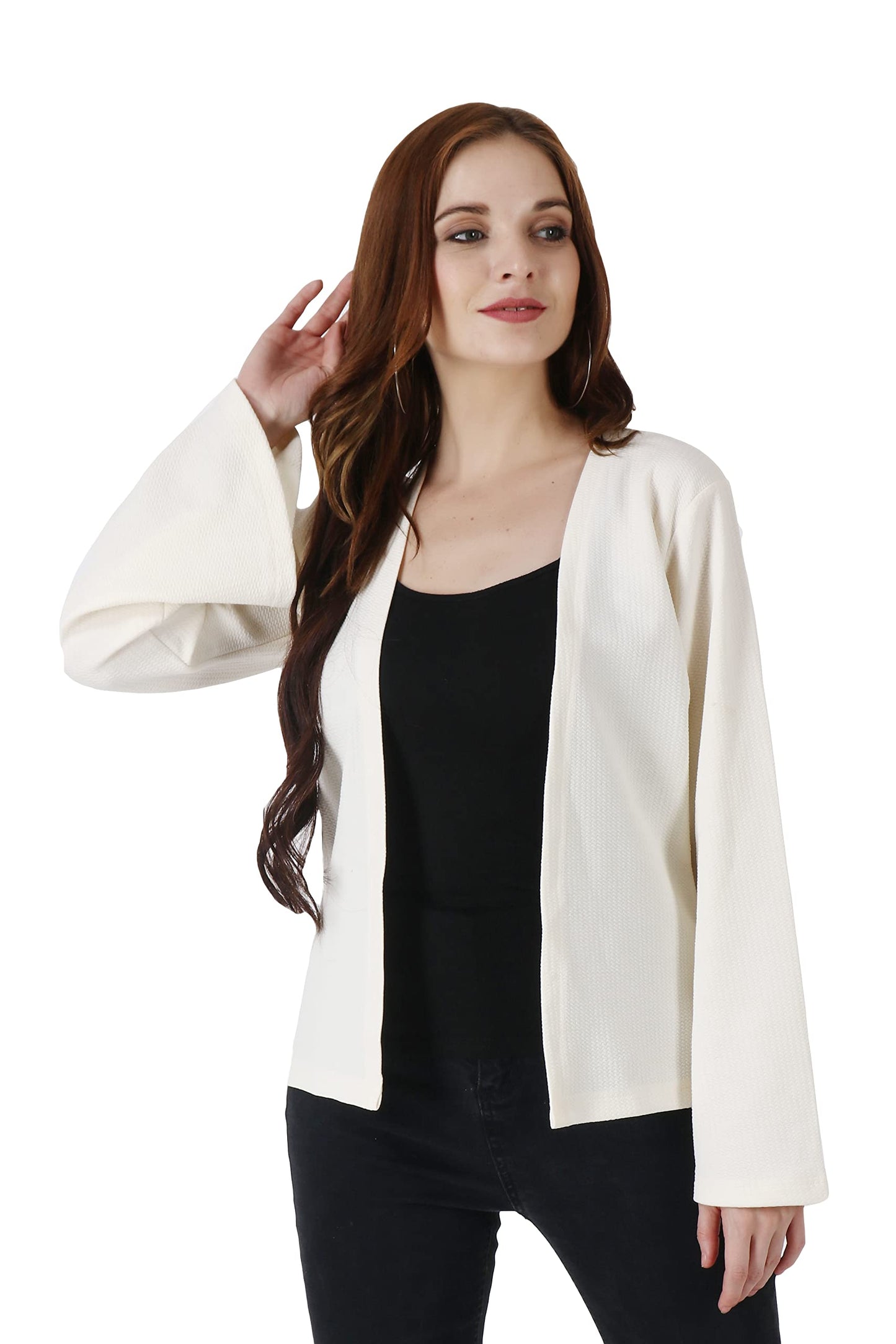 POPWINGS Casual Black Solid Front Open Shrug for Women || Latest Stylish Summer Wear Shrugs for Women || Hip-Length Women Shrug
