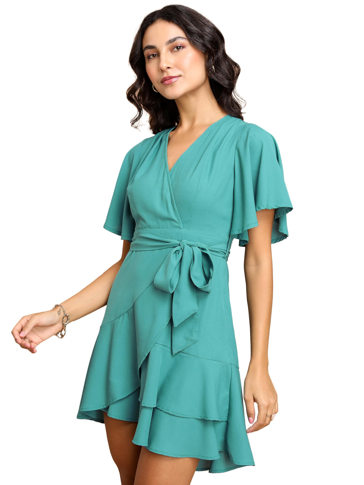 Ketch WomenS Cotton Blend Wrap Dress Knee-Length Khj6000480_Sea Green
