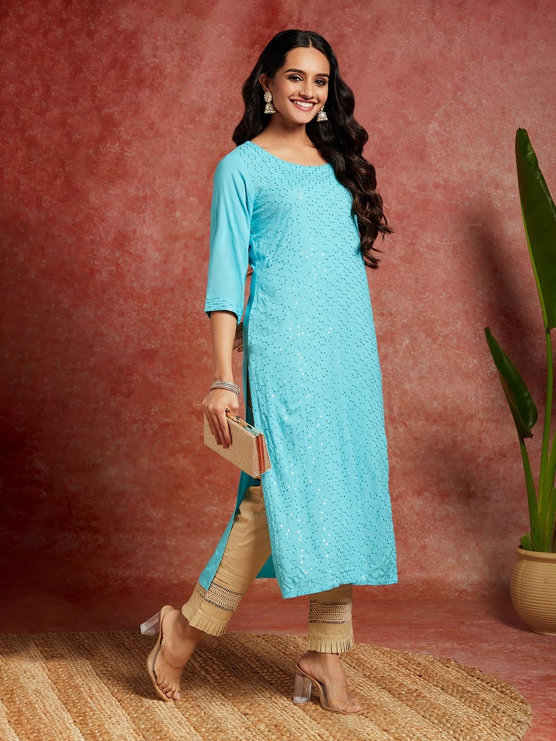 Libas Women's Embellished Rayon Straight Kurti