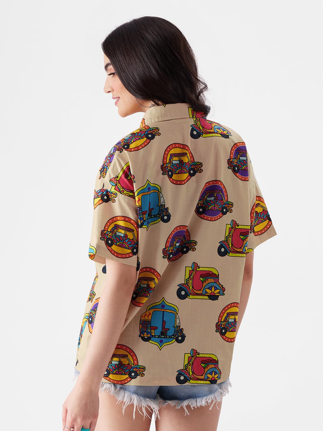 The Souled Store TSS Originals: Desi Paintwork Womens Loose Fit Graphic Printed Half Sleeve Cotton Pink Women Summer Shirts Shir