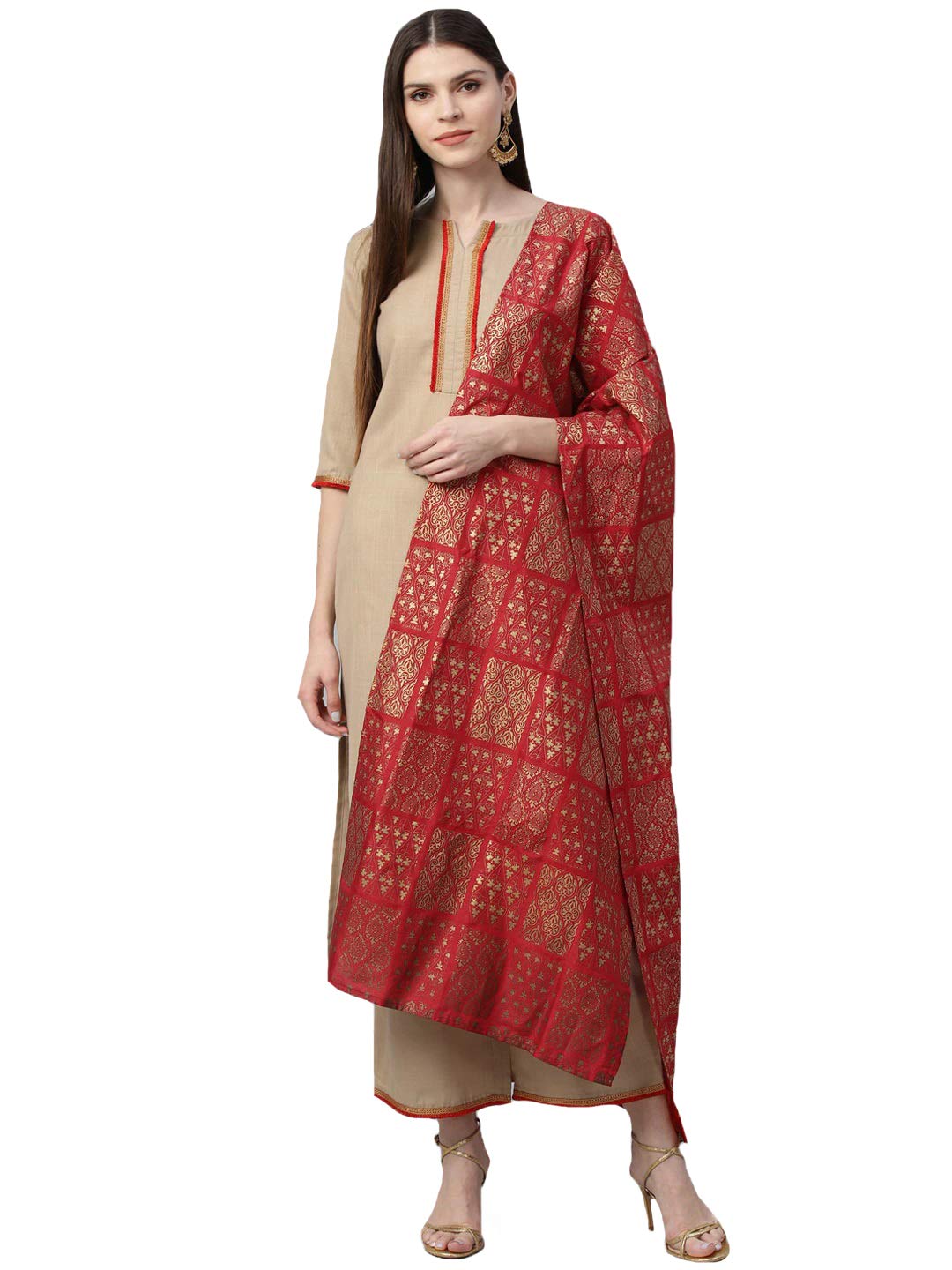 ANNI DESIGNER Womens Cotton Solid Kurta with Palazzos & Dupatta