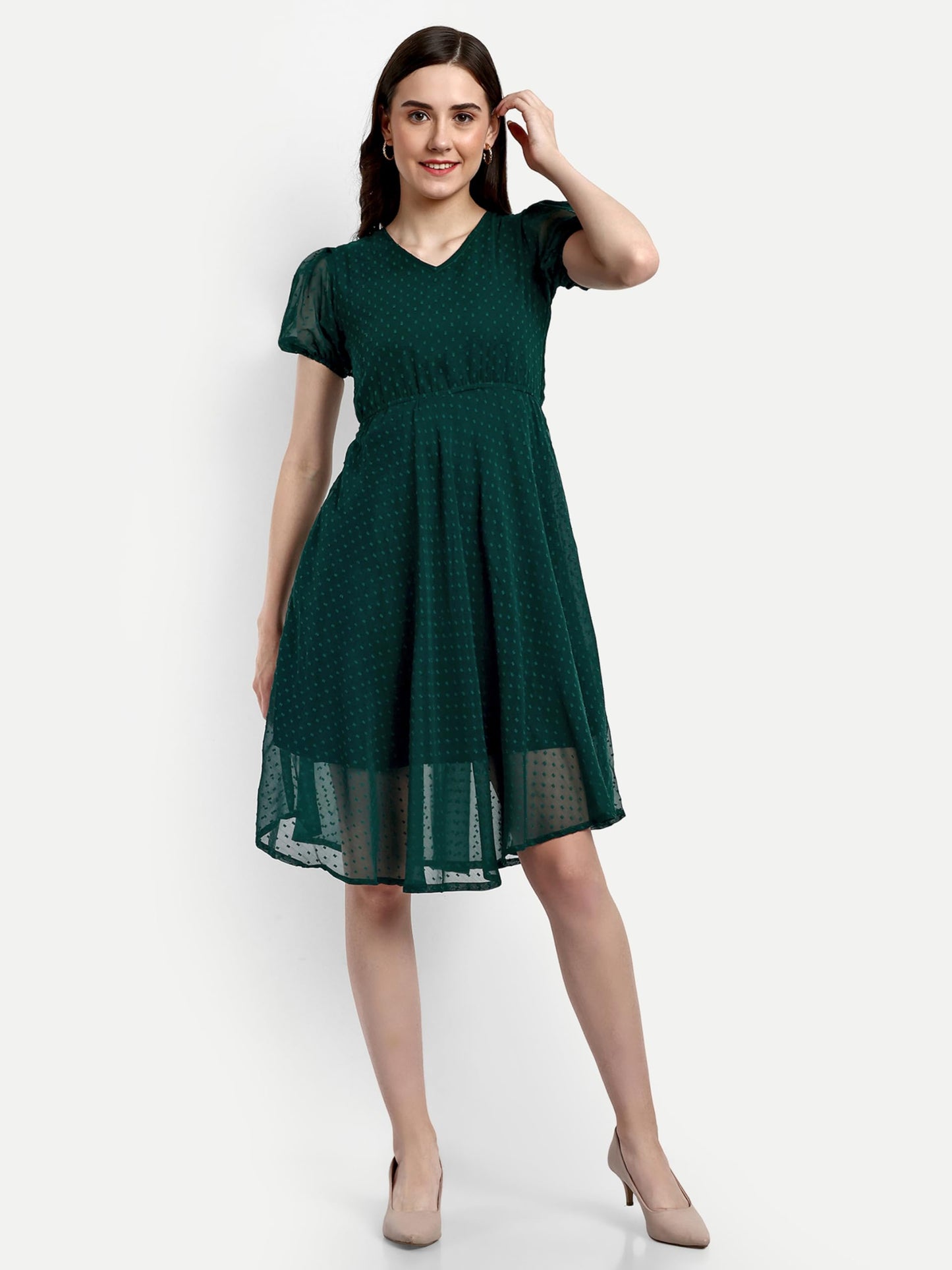 Tagas Women'S Georgette A-Line Standard Length Dress (Op-3210-Green_M)