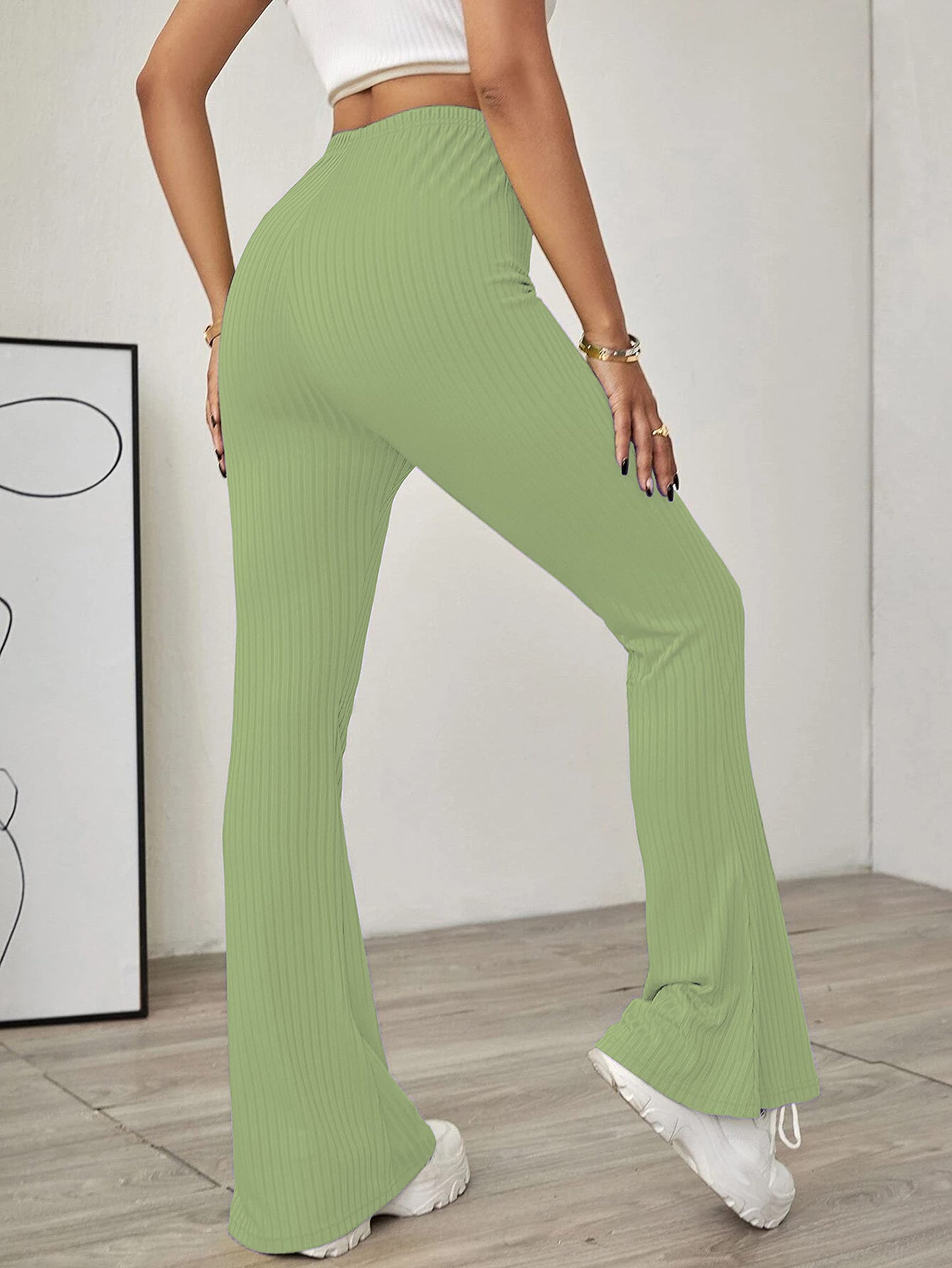 Shasmi Pista Green Womens Yoga Dress Pants Stretchy Work Slacks Business Casual Office Flare Bell-Bottom/Boot-Cut Elastic Waist