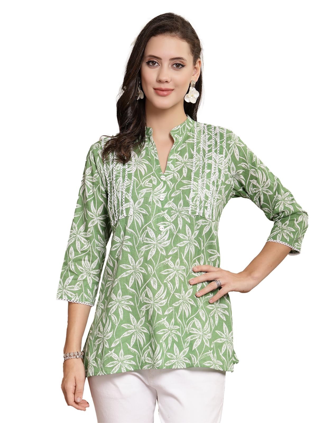 Stylum Womens Tropical Printed Cotton Empire Top