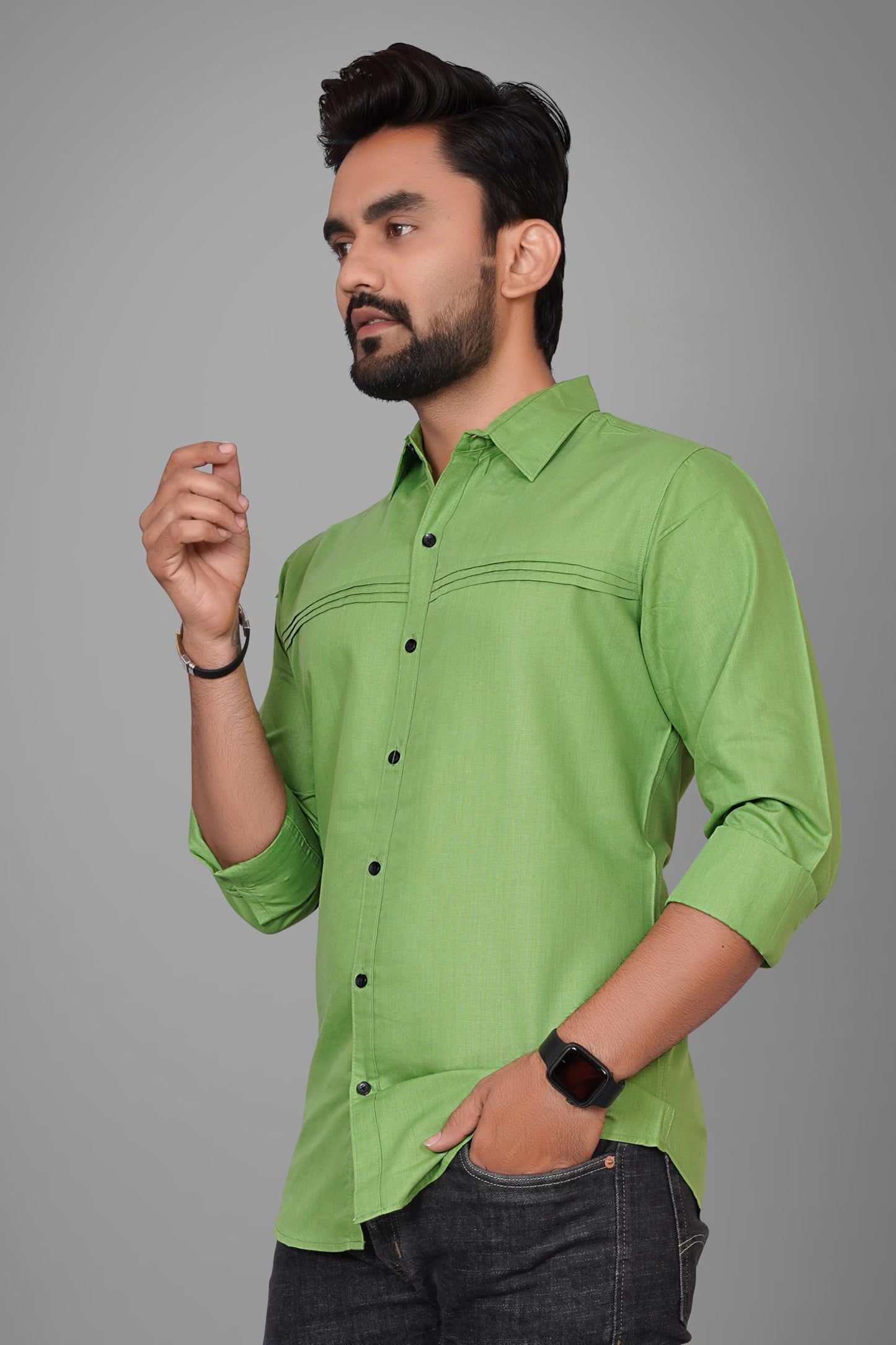 Besix MenS Green Cotton Blend Full Sleeve Shirt For Man With Tailored Fit Spread Collar And Standard Length - Formal Stylish We