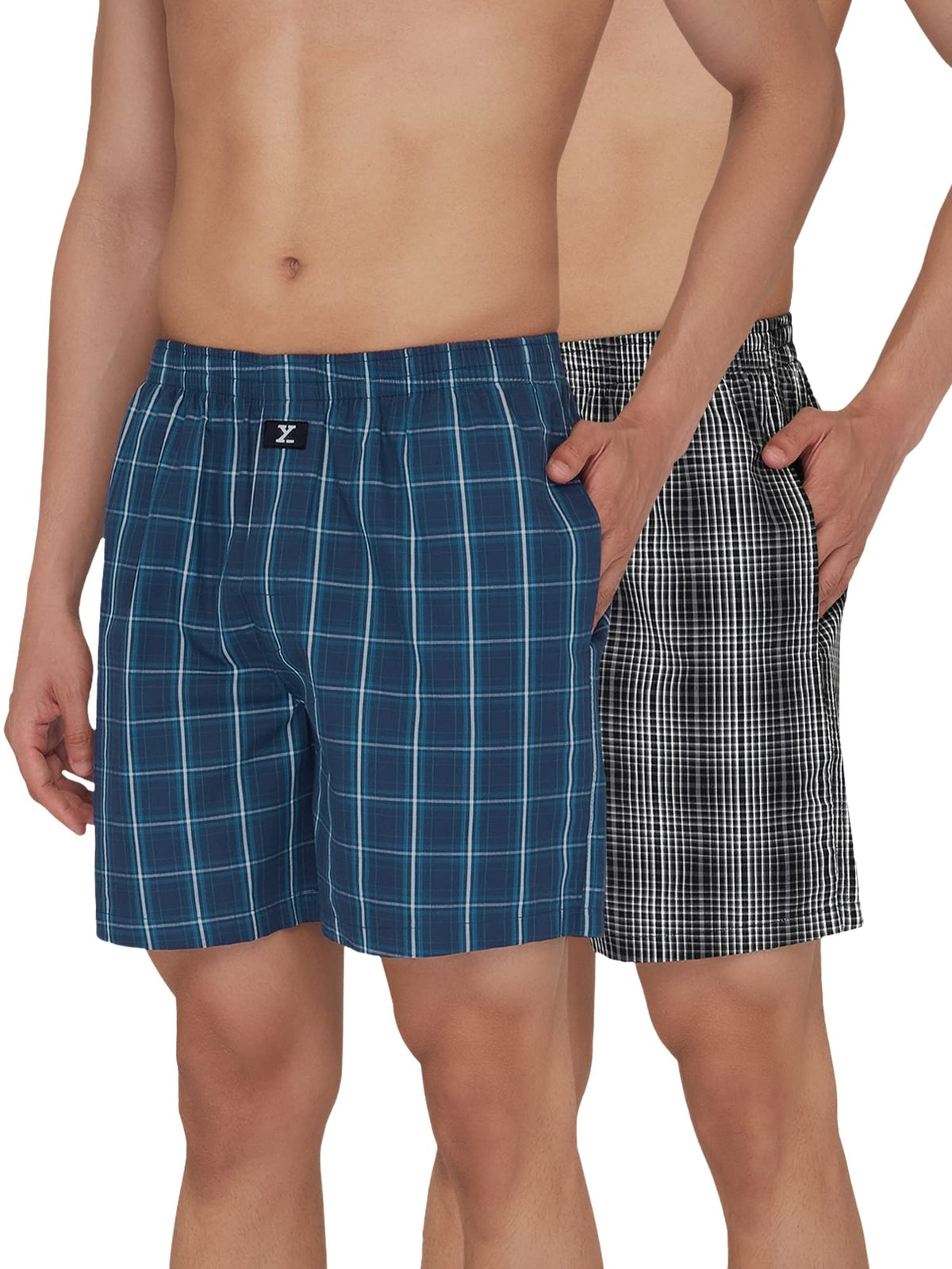 XYXX Mens Super Combed Cotton Checkmate Boxer Shorts Elasticated Waist, Drawstring | Loungewear for Men Pack of 2 (L; Black & W