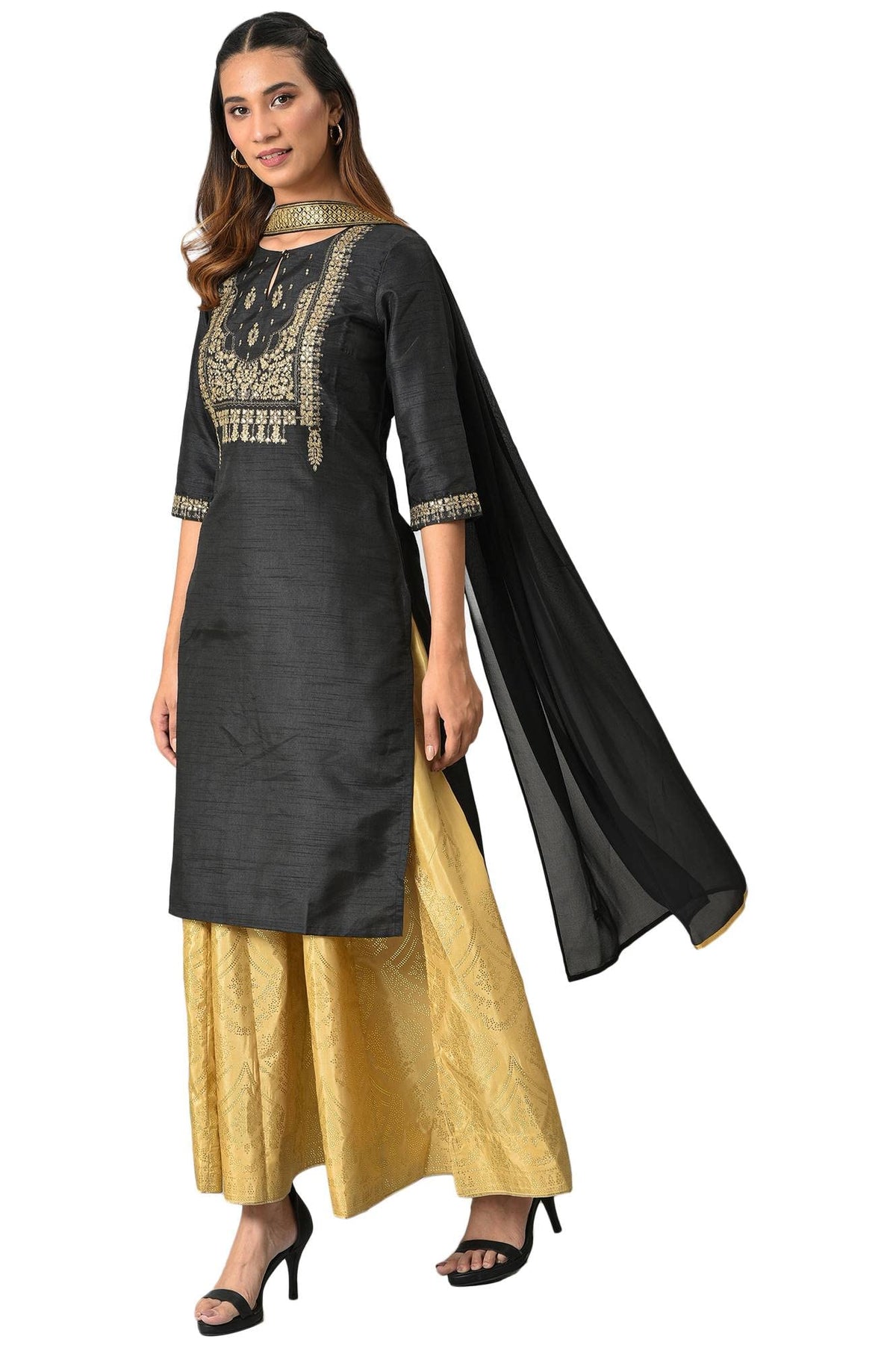 Blue Poly Georgette Solid Choker Neck Dupatta