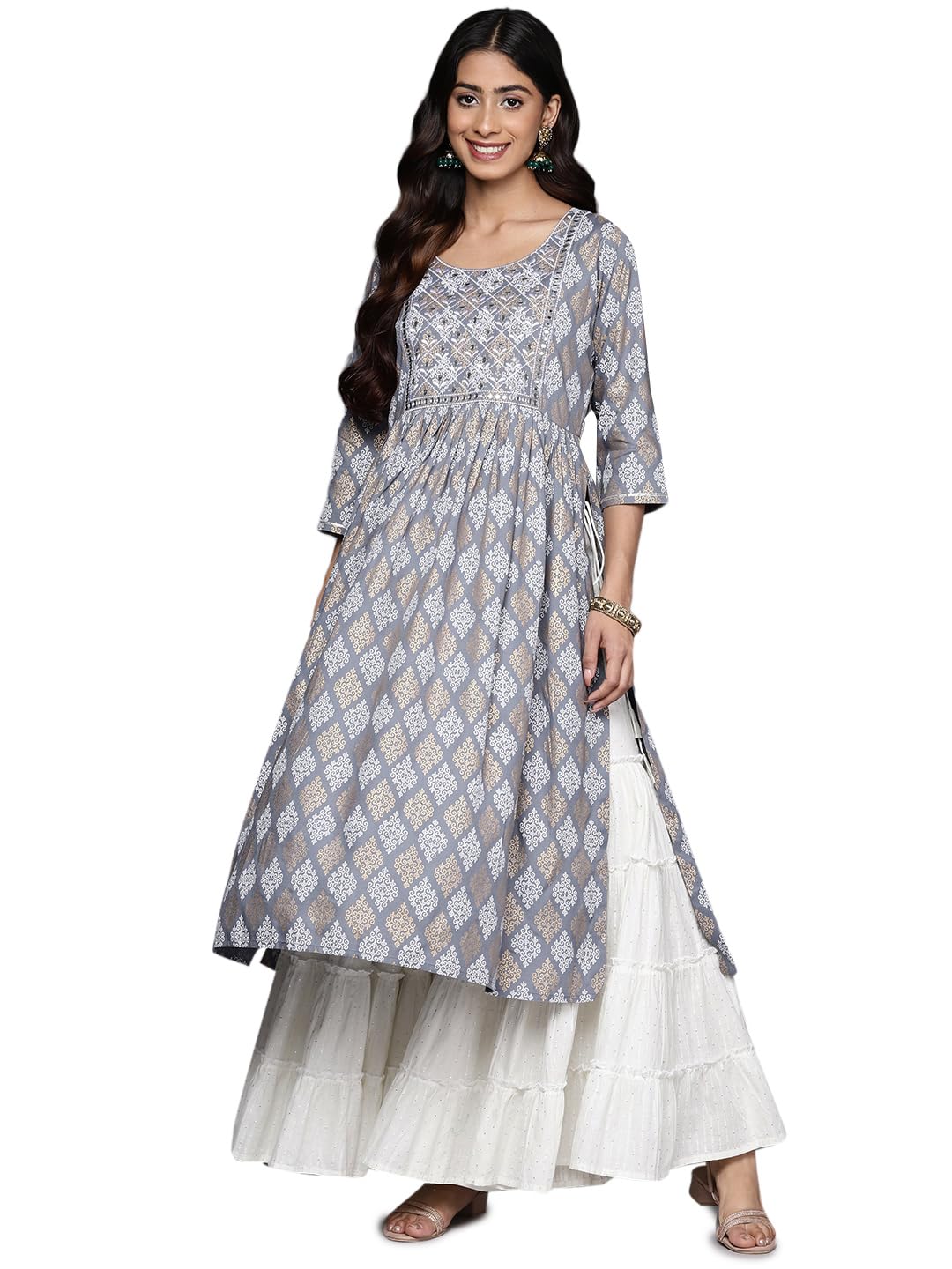 Libas WomenS Viscose Rayon Yoke Design A-Line Kurta (26448_Grey