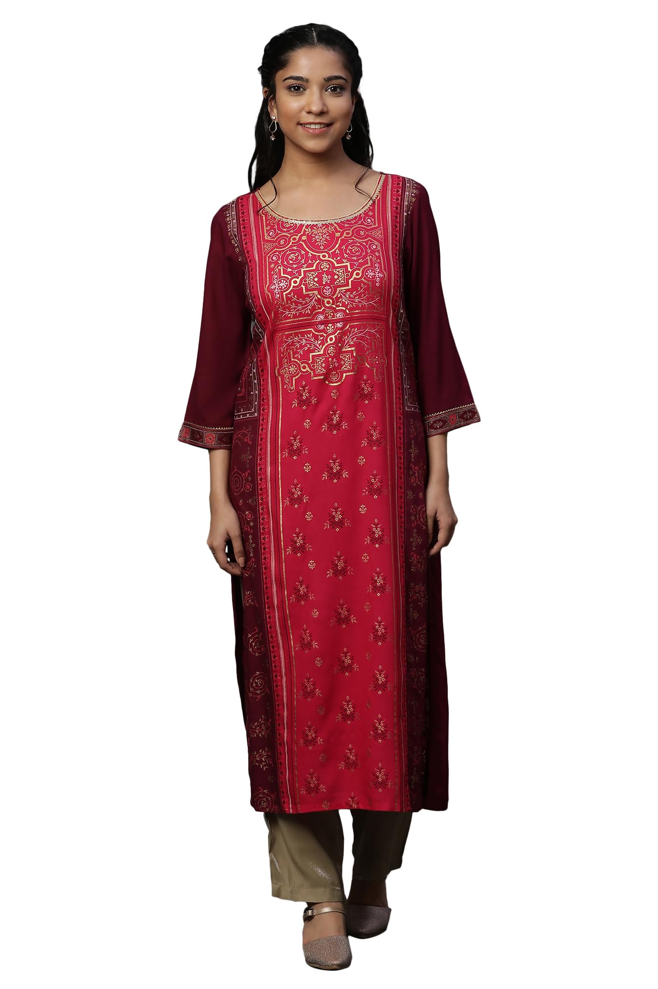 Aurelia Women's Cotton Regular Kurta (24FEA14530-507683_Pink