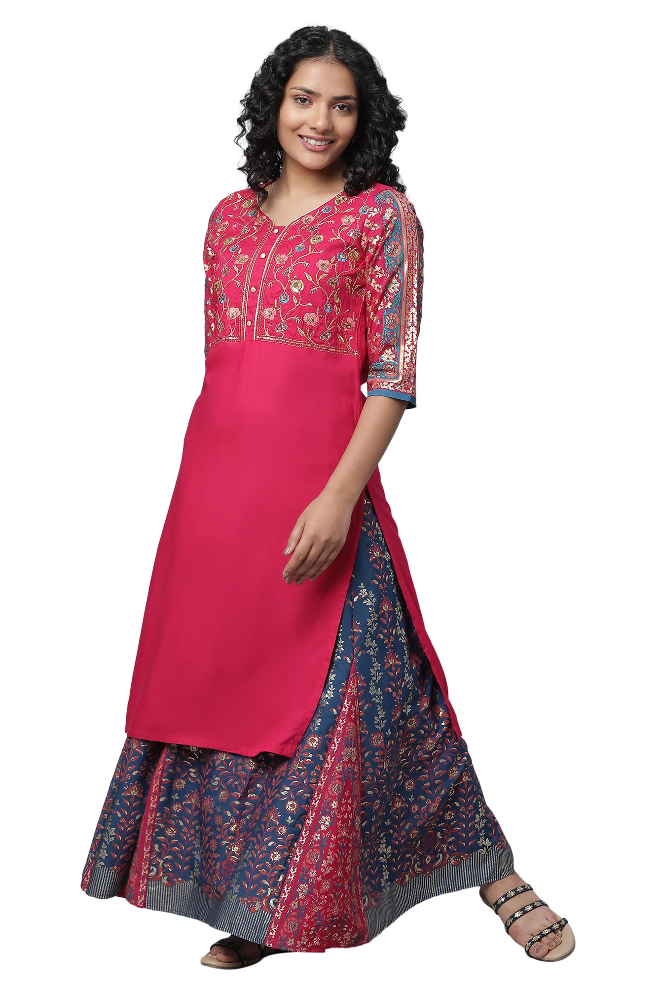 Aurelia Women'S Viscose Floral Kurta & Skirt (23Feas14289-603987_Pink
