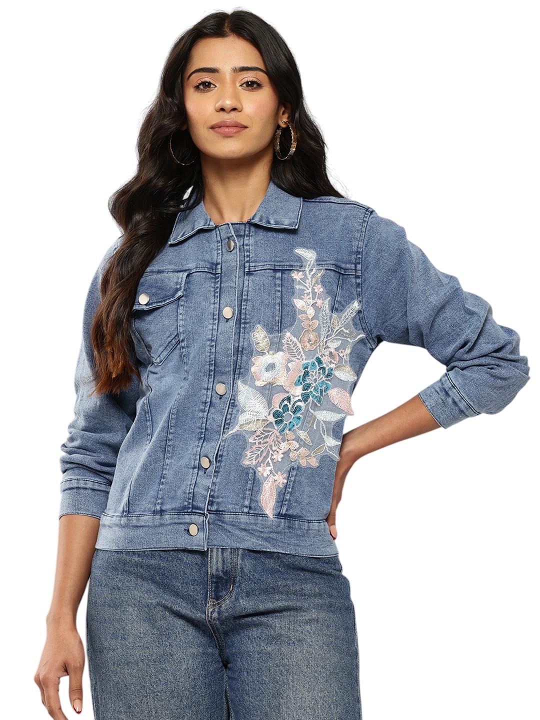Aarika Women's A-Line Coat (DN-W-112_Denim Blue_S)