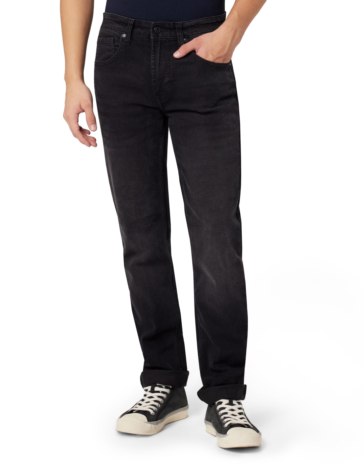 Men Black Clean-Look Straight Fit Stretch Jeans