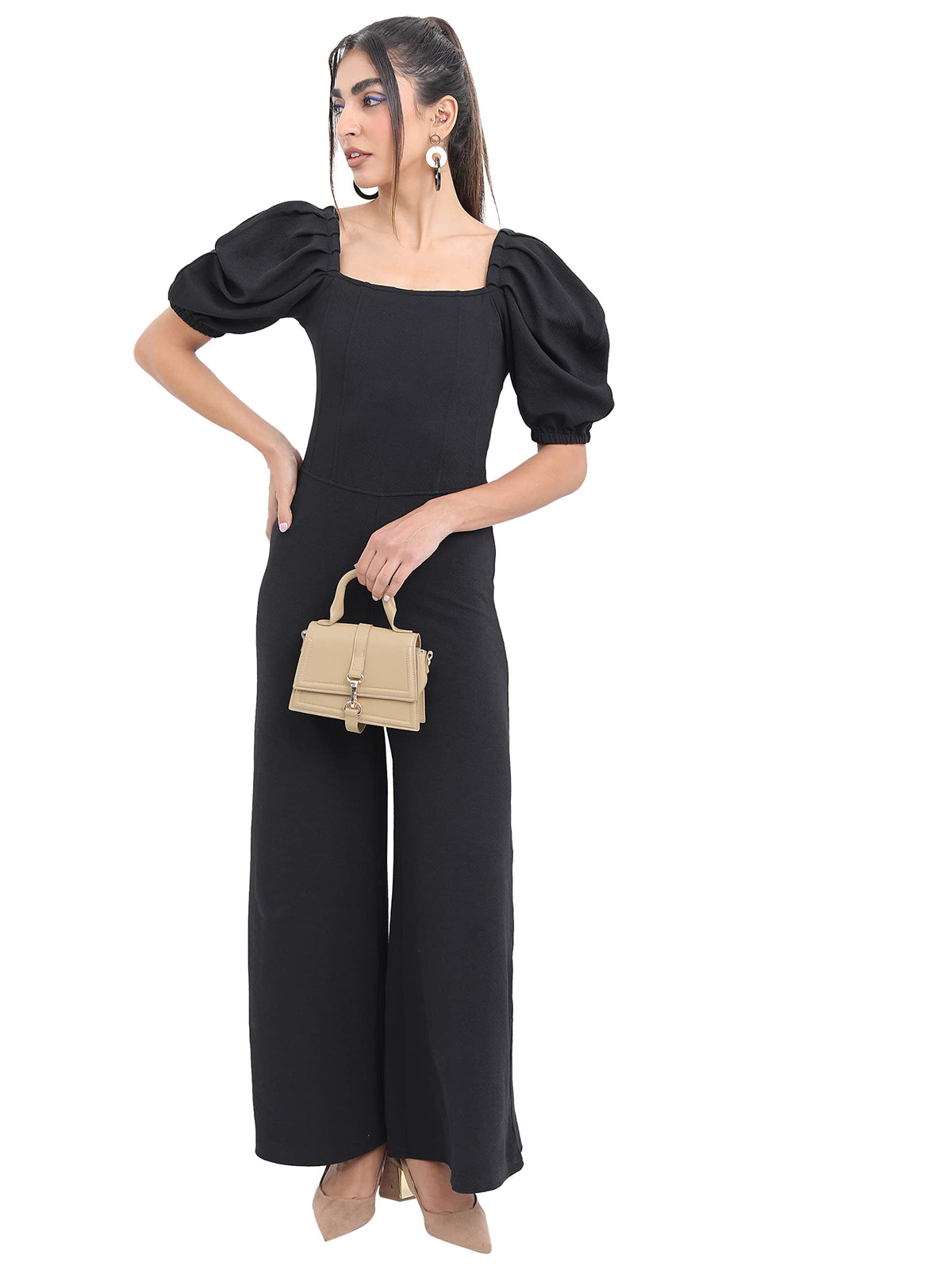 Ketch Womens Women Puff Sleeve Flared Jumpsuit