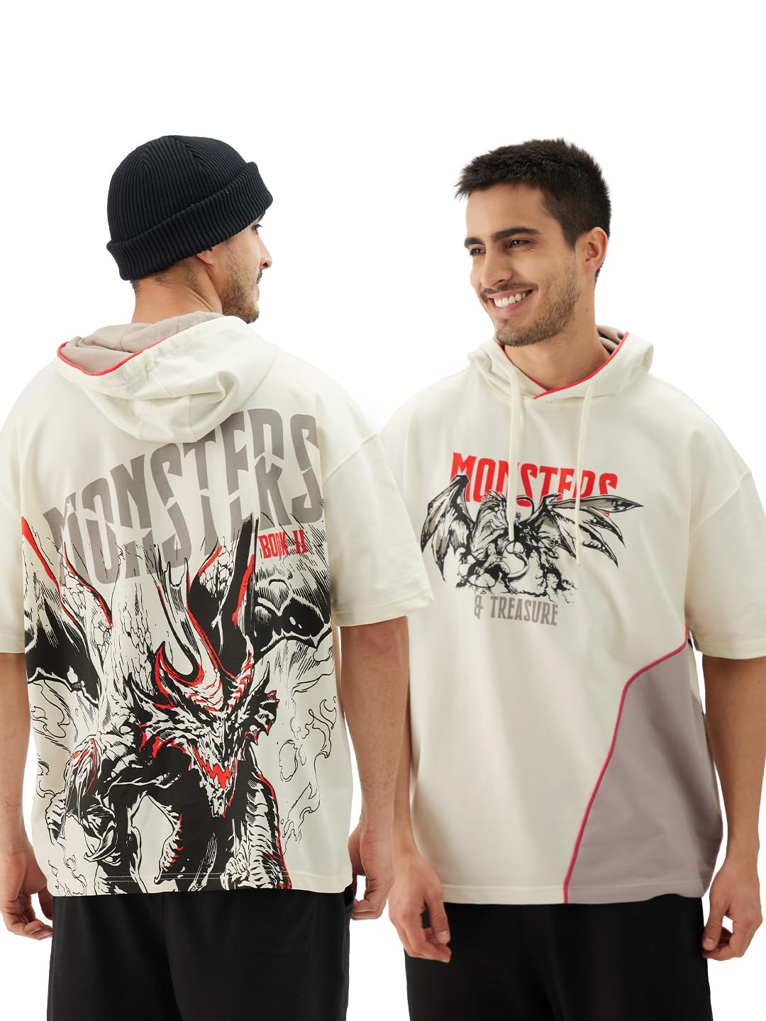 The Souled Store Official Dungeons & Dragons: Monsters & Treasure Men and Boys Short Sleeve Off-White Graphic Printed Cotton Ove
