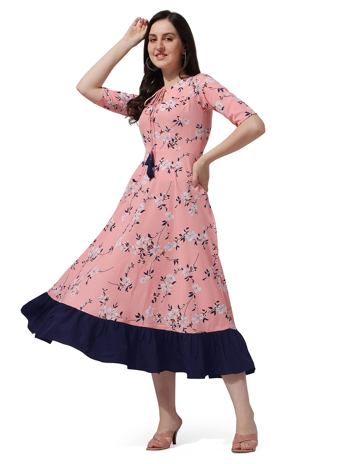 Oomph! WomenS Western & Fusion Wear Crepe A-Line Maxi Dress - Pink