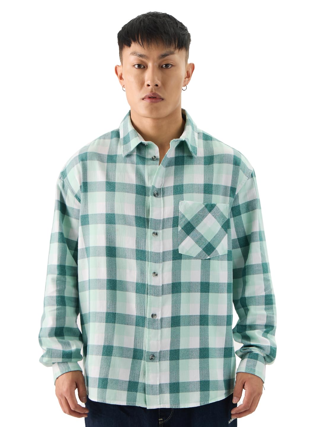 The Souled Store Plaid: Green Bay Men and Boys Collared Neck Long Sleeve Button Front Relaxed Fit Shirts