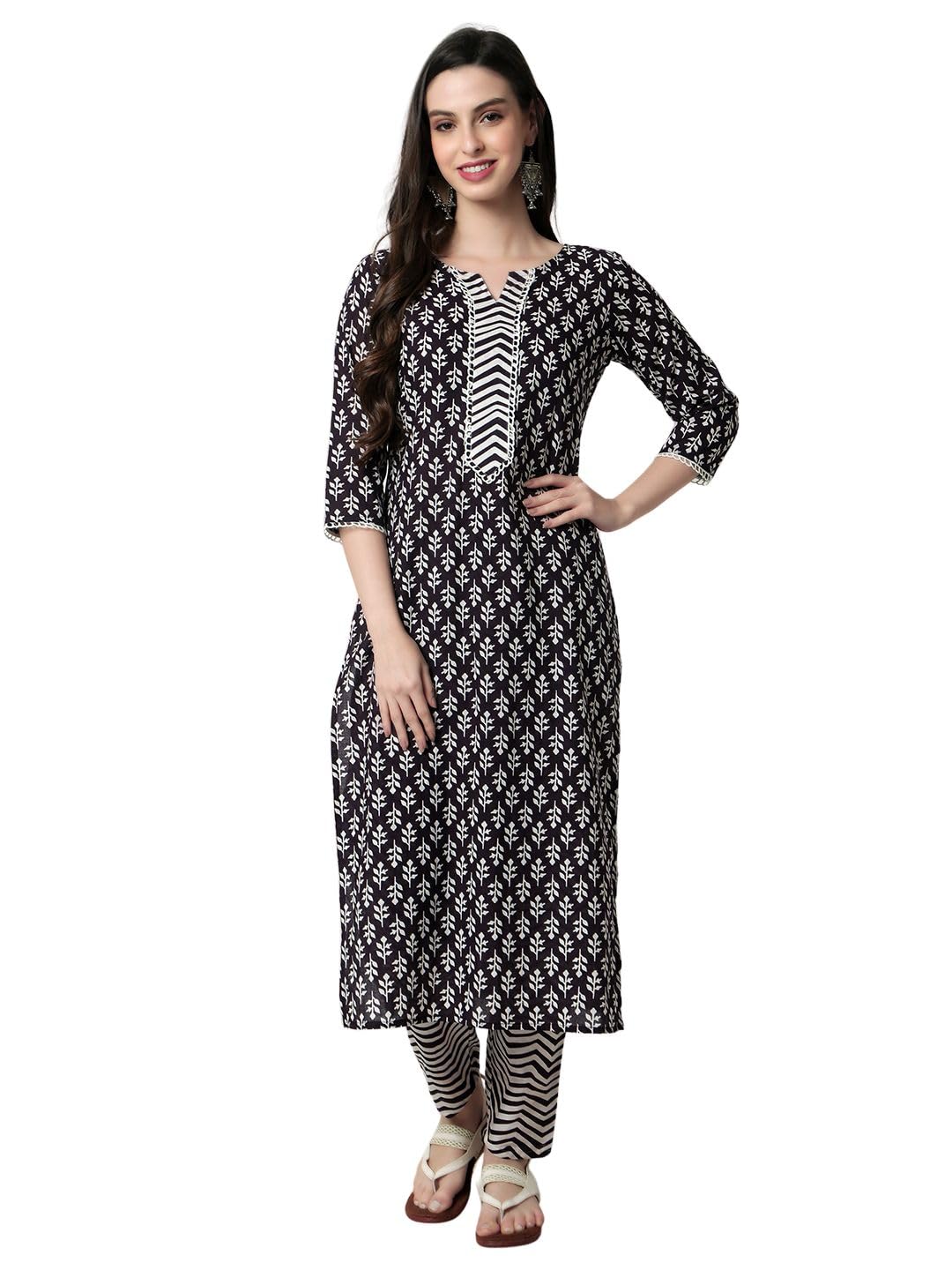 rytras Womens Cotton Printed Kurta with Pant Set