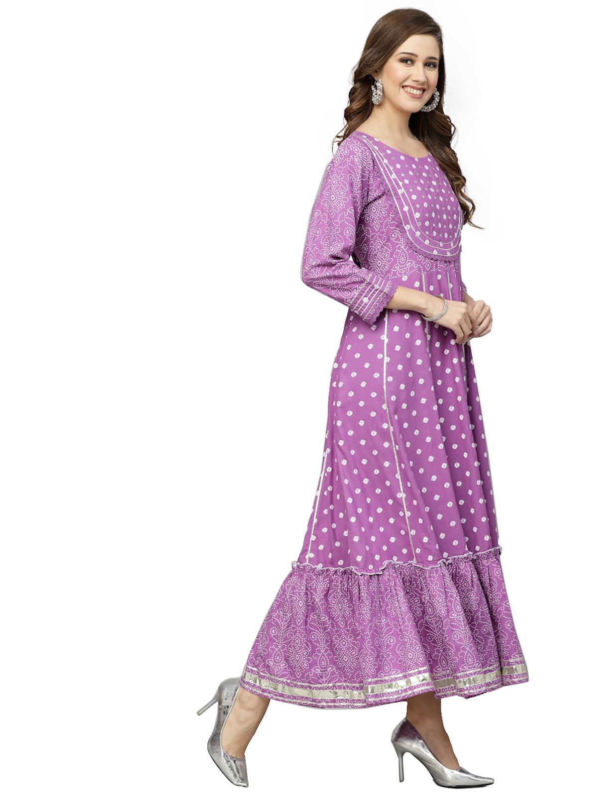 Stylum Women's Bandhani Printed & Embellished Rayon Anarkali Kurta (PURPLEGORI_Purple)